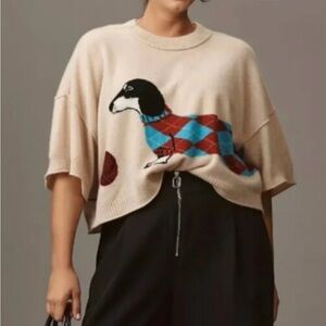Anthropologie NWOTGoldie Crew-Neck Cashmere Sweater whimsical dachshund size 1X